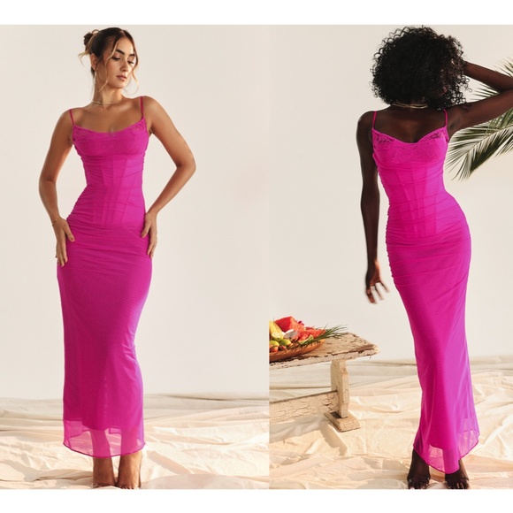 HOUSE OF CB L D-DD 'Nalini' Fuchsia Maxi Dress NWOT‎ - Picture 3 of 15